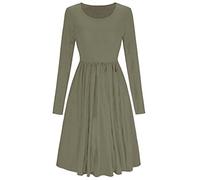 XuBiDuBi New Women Frankie Swing Dress Ladies Flared Skater Swing Plain Jersey Long Sleeve Midi Dress UK Plus Size 8-26.