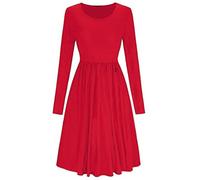 XuBiDuBi New Women Frankie Swing Dress Ladies Flared Skater Swing Plain Jersey Long Sleeve Midi Dress UK Plus Size 8-26.