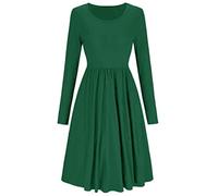 XuBiDuBi New Women Frankie Swing Dress Ladies Flared Skater Swing Plain Jersey Long Sleeve Midi Dress UK Plus Size 8-26.