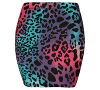 XuBiDuBi Printed Mini Skirts Tartan Check Bodycon Fitted Straight Stretch Elasticated Waistand Midi Pencil Tube Skirt UK Print Multi Leopard Size 8-10
