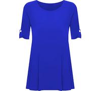 XuBiDuBi Womens Ladies Flared Swing Top for Women UK Plain Summer T Shirt Scoop Neck Button Tshirt Long Short Sleeve Plain Sizes 14-28 Plus Size