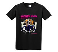 XUBLCX Shonen Knife Genki Shock Pop Punk Band Mens Black T-Shirt Graphic Tee Printed Unisex Shirt L