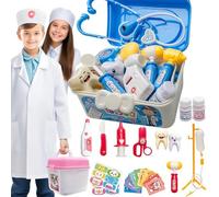 XUBX 38PCS Doctor's Kit Role-Playing Toy, With Doctor's Clothes, Doctors Set For Kids, With Real Stethoscope Portable Storage Box And Syringe, Role Play Toys For 3 4 5 6 Year Old, Blue