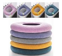 XUBX 5 Pieces Toilet Seat Cover Cushion Pads, Soft & Thicker Stretchable Cover with Handle, Bathroom Warmer Cushion Fits Oval Seats