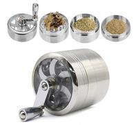 XUBX Grinder Crusher, 4-Layer Pollen Scraper Grinder with Hand Crank, Zinc Alloy Shredder for Dried Spices, Herbs, Ø55mm Mini-Scraper Clear Top Abrader Spices Grind Manual Muller (Silver)