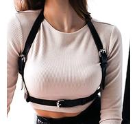 XUBX Punk Leather Body Chain, Women Punk Vest Waist Belt Black PU Leather Body Belts Skinny Body Adjustable, with Gothic Circle for Cosplay Party
