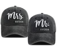 Xucamty 2PCS Mr and Mrs 2026 Hats for Men Women, Adjustable Cotton 3D Embroidered Gifts Baseball Cap