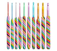 XUCHIL 10 Pcs Rainbow Crochet Hook Set Aluminum Knitting Needles 2.0-6.5MM Set Ergonomic Grip Crochet Knitting Yarns and Wool So Weave DIY Craft Accessories