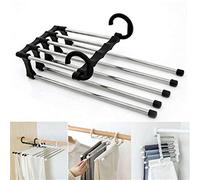 XUCHIL Multifunction 5 in 1 Pant rack shelves Stainless Steel Clothes Hangers Multi-functional Wardrobe Magic Hanger Trouser Hangers (Color : Black)
