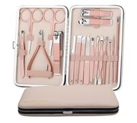 XUCHIL Professional Nail Clipper Set 18 In 1 Stainless Steel Pedicure Care Grooming Kit with Splash Proof Nail Clipper Travel Manicure Set with Pink Case Nail Care Tools
