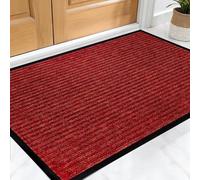 XUCHOU Washable Dirt Trapper Door Mats 40 x 90 cm Non-Slippery Heavy Duty Stylish & Large Rubber Floor Mats Kitchen Rugs for Inside, Front Back Door, Pets and Dogs, Red