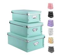 XUCHUN 3 Pack/Set Plastic Storage Box with Lid,Waterproof Collapsible Storage Bins for Shoes/Clothes/Office Teal Color
