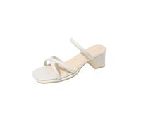 XUCZHAI Block Heels Slippers Women's Summer Outwear Casual Chunky Ladies Concise Mules(Beige,38)