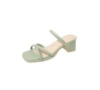 XUCZHAI Block Heels Slippers Women's Summer Outwear Casual Chunky Ladies Concise Mules(Green,40)