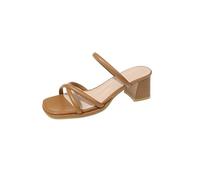 XUCZHAI Block Heels Slippers Women's Summer Outwear Casual Chunky Ladies Concise Mules(Khaki,37)