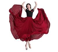 XUCZHAI Chiffon Dance Skirt For Women 720 Degrees Solid Color Long Skirts Dancer Practice Wear Chinese Style Skirt With Big Hem(Burgundy,Skirt length 100cm)
