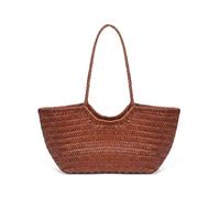 XUCZHAI Leather Hand-woven Vintage Tote Bag Classic Design Shoulder Women's Spring Summer Bucket(Brown)
