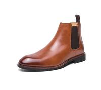 XUCZHAI Men's Chelsea Boots Classic Trendy Soft Leather Upper Non-Slip Rubber Sole Daily Casual Resistant Ankle Dress(Brown,46)