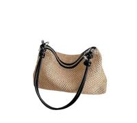 XUCZHAI Rattan Straw Bag Fashion Woven Large Capacity Handbag Handmade Braid Shoulder Bag Summer Beach(Black)