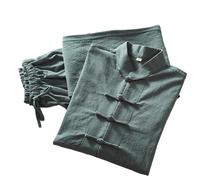 XUCZHAI Soft Cotton Linen Longsleeves Tang Suit Casual Kung Fu Tai Chi Uniform Wing Chun Jacket And Pants(Green,4XL)