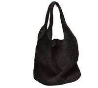 XUCZHAI Trend Women's Bag Crochet Handbag Retro Knitted Solid Color Hollow Top-handle Tote Bag Travel Shopper Shoulder Bag(Black)