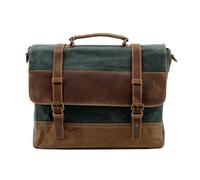XUCZHAI Waterproof Oil Wax Canvas With Leather Briefcase Retro Business Men's Bag Shoulder Messenger Portable Patchwork(Light green)