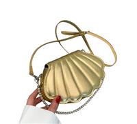 XUCZHAI Women Shell Shape Crossbody Bag Pearl Chain Handbag Purse Lady Girls PU Leather Flap Shoulder Casual Solid Color Daily Wear(Gold)