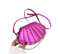 XUCZHAI Women Shell Shape Crossbody Bag Pearl Chain Handbag Purse Lady Girls PU Leather Flap Shoulder Casual Solid Color Daily Wear(Rose Red)