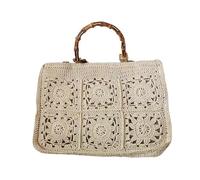 XUCZHAI Women's Tote Bag Female Shoulder Large Capacity Handbags Cotton Knitting Flower Shopping Handle Women Shopper Bags(White)