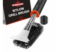 XUDAKAIXIN Grill Brush and Scraper, Safe Nylon Bristles Barbecue Triple Scrubbers Cleaning Brush for Cast Iron Grates/Porcelain/Weber Gas/Charcoal Grill,Extra Strong BBQ Cleaner Accessories (Black)