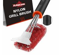 XUDAKAIXIN Grill Brush and Scraper, Safe Nylon Bristles Barbecue Triple Scrubbers Cleaning Brush for Cast Iron Grates/Porcelain/Weber Gas/Charcoal Grill，Extra Strong BBQ Cleaner Accessories (Red)