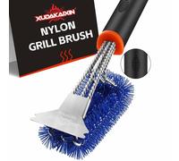 XUDAKAIXIN Grill Brush and Scraper, Safe Nylon Bristles Barbecue Triple Scrubbers Cleaning Brush for Cast Iron Grates/Porcelain/Weber Gas/Charcoal Grill,Extra Strong BBQ Cleaner Accessories (Blue)