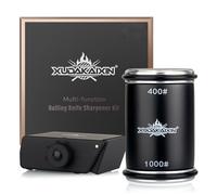 XUDAKAIXIN Rolling Knife Sharpener - Multi-Angle Luxury Sharpening Kit with Extra Replacement Head (Upgraded Model). Ideal Gift for Men, Christmas, Father's Day (Black)
