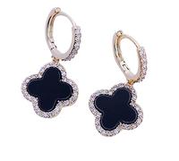 XUDEJUN 925 Sterling Silver Gold Plated Clover Hoop Earrings with Crystal Charms for Women