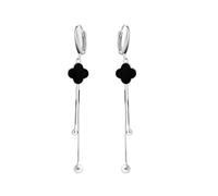 XUDEJUN Four Leaf Clover Earrings Silver Needle Clover Earrings Full of Diamond Zircon Anti-Allergy Jewelry Earrings Large for Women or Girls, Sterling Silver, onxy, Black,Green,Silver