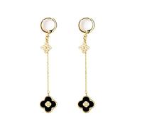 XUDEJUN Four-Leaf Clover Earrings, Silver Pin, Clover Earrings, Full of Diamond, Zirconia, Anti-Allergic, Jewellery, Earrings, Large for Women, Sterling Silver, Onyx