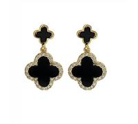 XUDEJUN Four-Leaf Clover Earrings, Silver Pin, Clover Earrings, Full of Diamond, Zirconia, Anti-Allergic, Jewellery, Earrings, Large for Women, Sterling Silver, Malachite