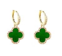 XUDEJUN Gold Plated 925 Sterling Silver Gem Hoop Earrings Clover Designs with Crystal Charms Crystal Natural Gemstone Dangle Earrings for Women………, Sterling Silver, Cubic Zirconia