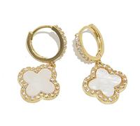 XUDEJUN Gold Plated 925 Sterling Silver Gem Hoop Earrings Clover Designs with Crystal Charms Crystal Natural Gemstone Dangle Earrings for Women………, Sterling Silver, 珍珠白