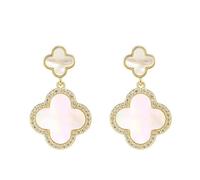 XUDEJUN Silver Four Leaf Clover Earrings - Diamond Zircon Studs, Anti-Allergy, Sterling Silver