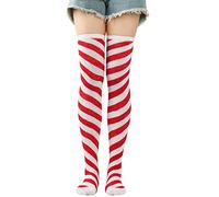 XUDHUIA Christmas Striped Over Knee Long Socks Thigh High Stockings For Woman Clothing Accessories For Party Performance Cosplay Over Knee Socks For Women Christmas