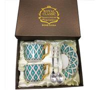 XUDREZ British Vintage Porcelain Tea Cup, Ceramic Coffee Cups, Bone Porcelain Creative Tea Set with Coffee Cup, Saucer, Teaspoon (6)