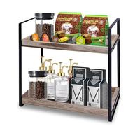 XUDREZ Coffee Station Organizer for Countertop, Hot Chocolate Station, 2 Tier Coffee Bar Accessories Organizer, Wooden Kitchen Counter Shelf