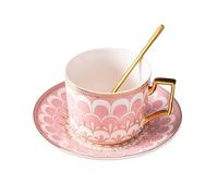 XUDREZ European Style Tea Cup & Saucer Set 8.5oz Bone China w/Golden Spoon