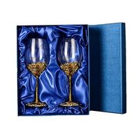 XUDREZ Painted Enamel Flower Lead-Free Wine Glasses,320ml/10.8 OZ Red/White Crystal Wine Glasses Gold 2 Glass Gift Box