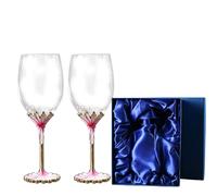 XUDREZ Painted Enamel Flower Lead-Free Wine Glasses,320ml/10.8 OZ Red/White Crystal Wine Glasses Pink 2 Glass Gift Box