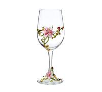 XUDREZ Painted Enamel Flower Lead-Free Wine Glasses,320ml/10.8 OZ Red/White Crystal Wine Glasses (Pink Cup Lily)
