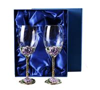 XUDREZ Painted Enamel Flower Lead-Free Wine Glasses,320ml/10.8 OZ Red/White Crystal Wine Glasses Purple 2 Glass Gift Box