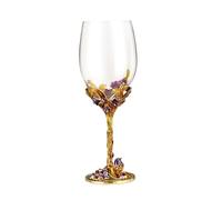 XUDREZ Red/White Wine Glass, Handmade Painted Enamel Flower Gin Wine Glass Long Stem Lead Free Crystal Wine Glasses, Ideal Gifts for Women Mum Friends Mothers Day (Golden)