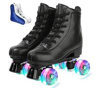XUDREZ Roller Skate Shoes for Women Men PU Leather High-top Double-Row Roller Skates for Beginner, Professional Indoor Outdoor Roller Skates with Shoes Bag (Flash Wheel,39)